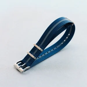 Premium Ribbed Kumaş Saat Kayışı - Navy & Mavi Pinstripe