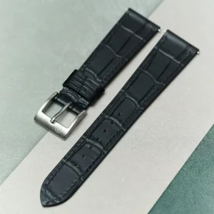 Kabartma Timsah Saat Kayışı - Siyah Slimline - Hazır Stok
