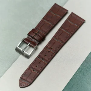 Kabartma Timsah Saat Kayışı - Kahverengi Slimline - Hazır Stok
