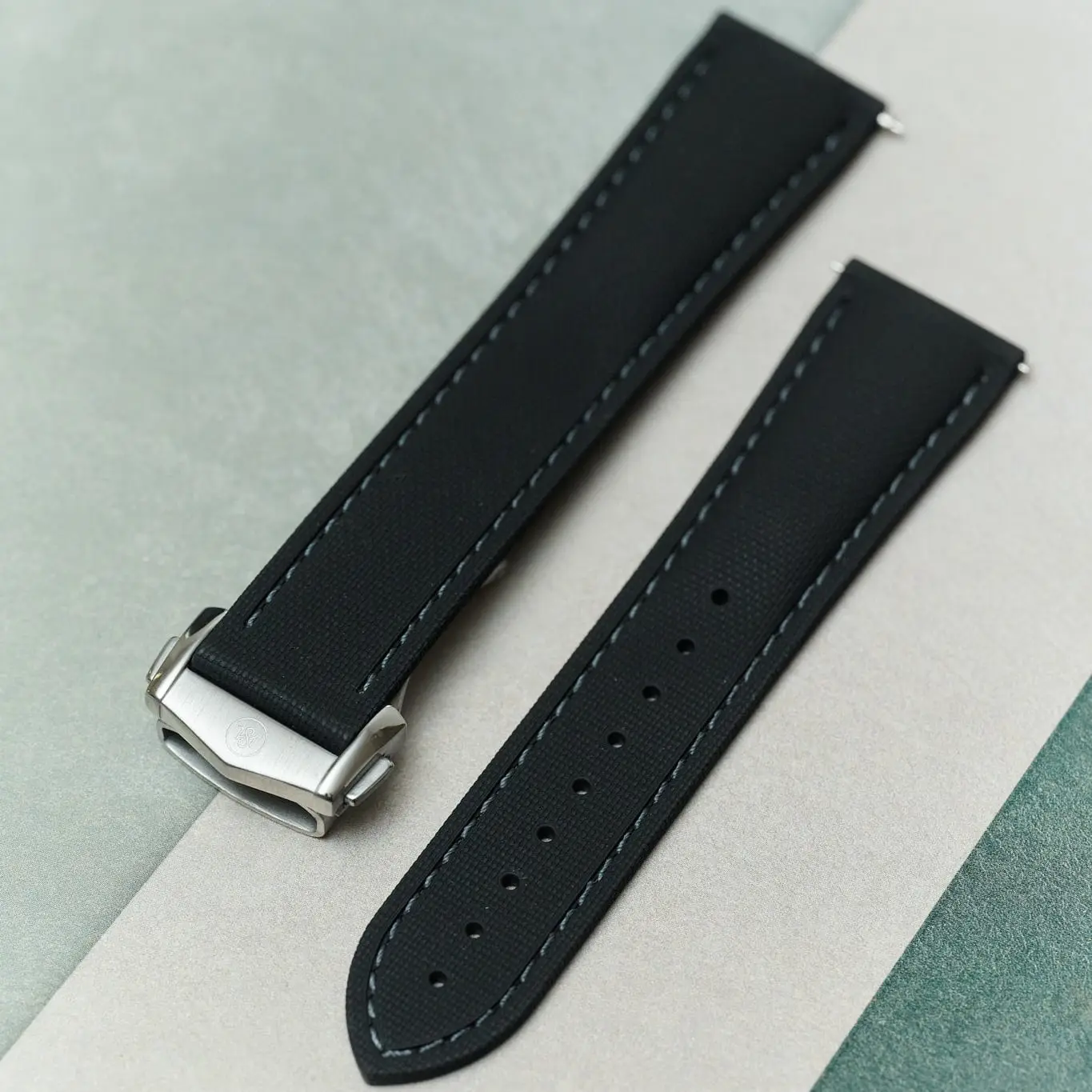 Stitched AquaFlex Rubber Deployant Strap - Black