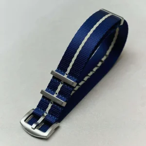 Premium Kumaş Saat Kayışı - Navy ile Krem Pinstripe