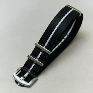 Premium Kumaş Saat Kayışı - Siyah ile Beyaz Pinstripe