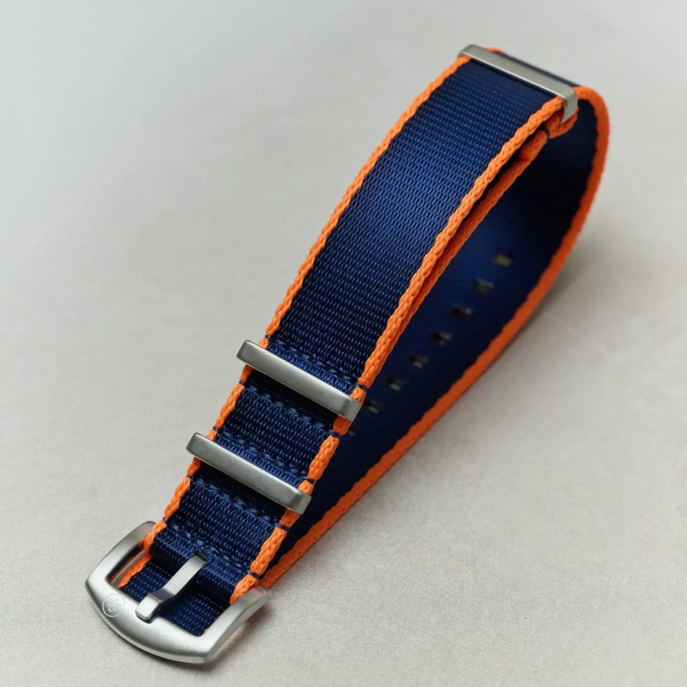 Premium Fabric Watch Strap - Navy Blue W/Orange Piping