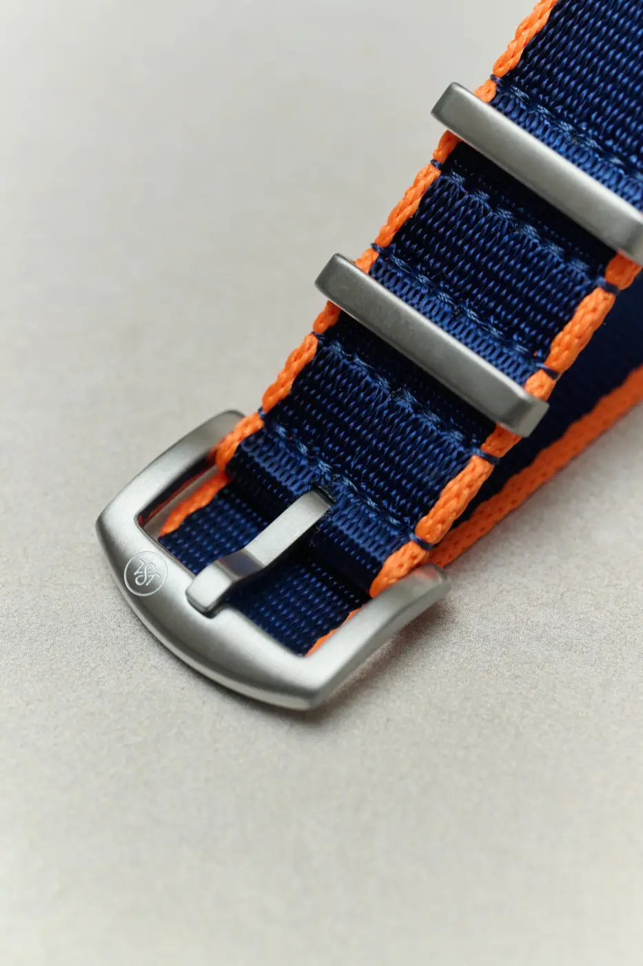 Premium Fabric Watch Strap - Navy Blue W/Orange Piping - Image 4
