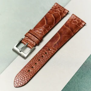 Deve Kuşu Bacak Derisi Saat Kayışı Minimal Dikiş - Konyak - Hazır Stok