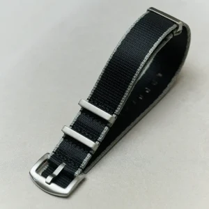 Premium Kumaş Saat Kayışı - Siyah ile Gri Piping