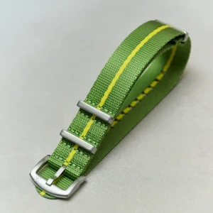 Premium Kumaş Saat Kayışı - Yeşil & Sarı Pin Stripe