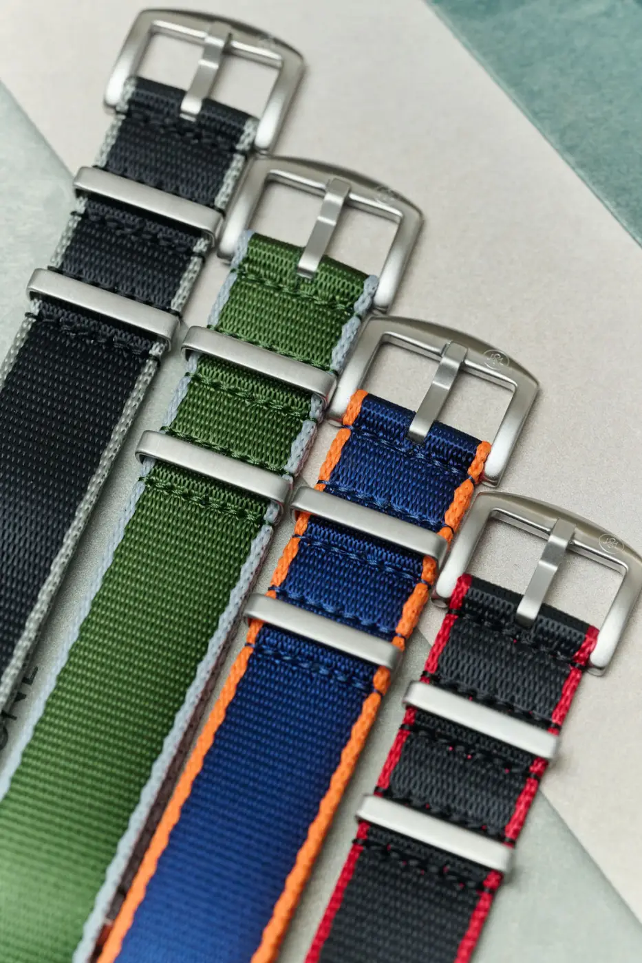 Premium Fabric Watch Strap - Navy Blue W/Orange Piping - Image 5