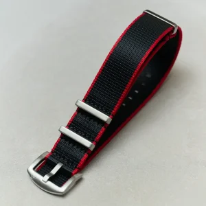 Premium Kumaş Saat Kayışı - BlackW/Kırmızı Piping