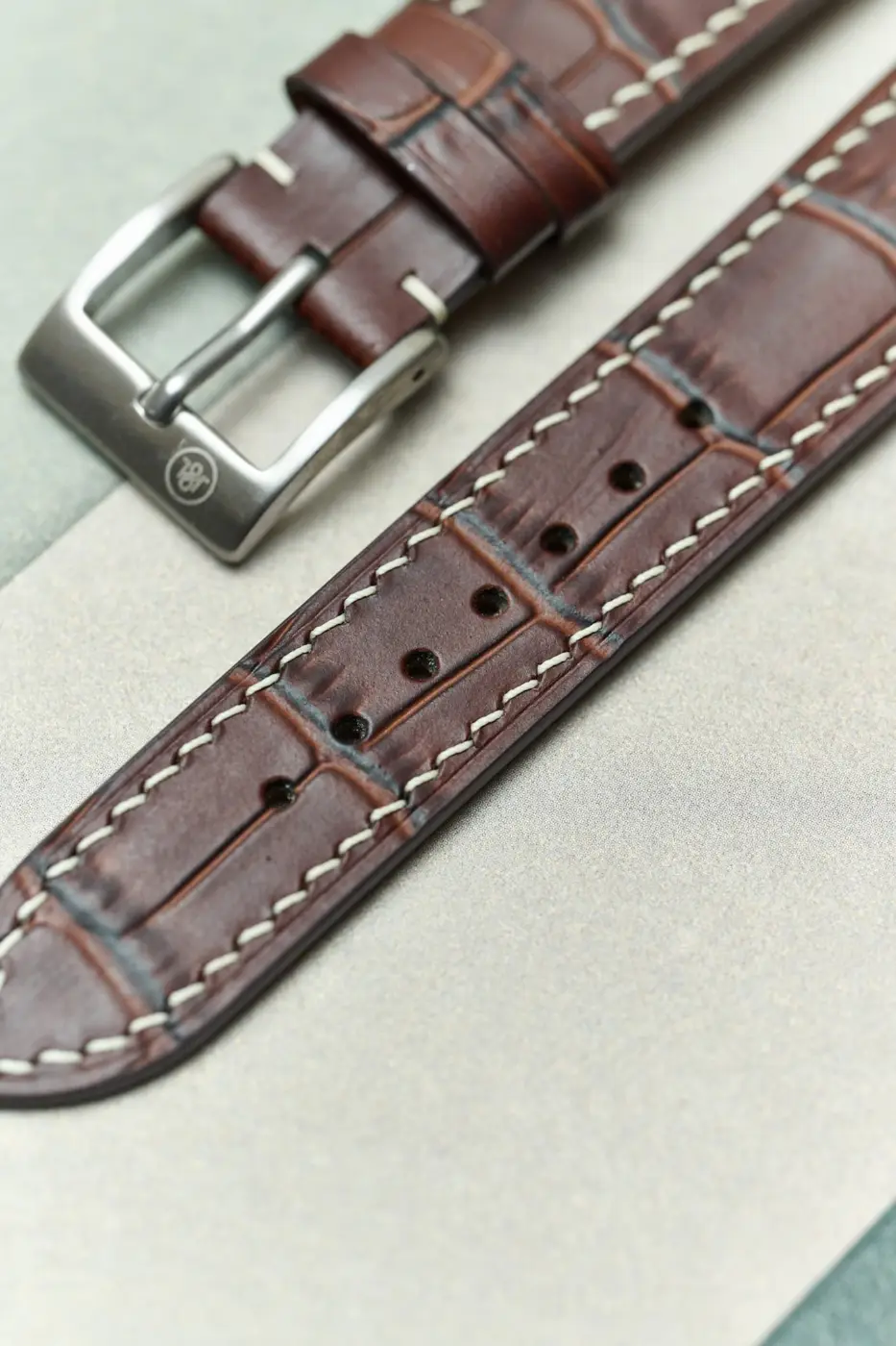 Embossed Crocodile Watch Strap - Matte Brown & Cream - RTW - Image 5