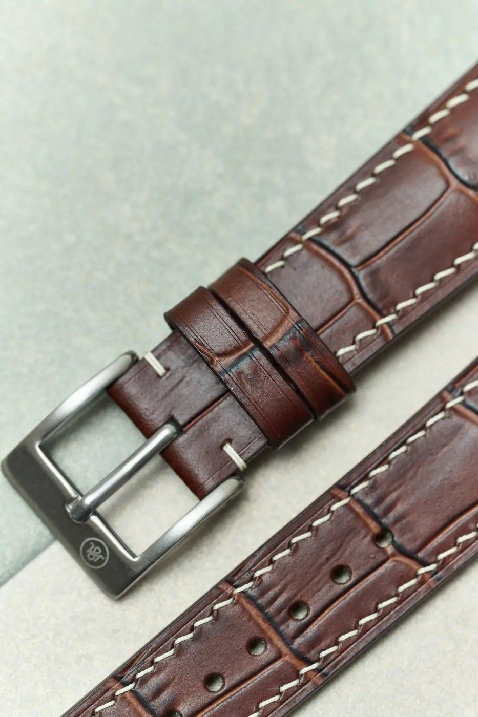 Embossed Crocodile Watch Strap - Matte Brown & Cream - RTW - Image 6