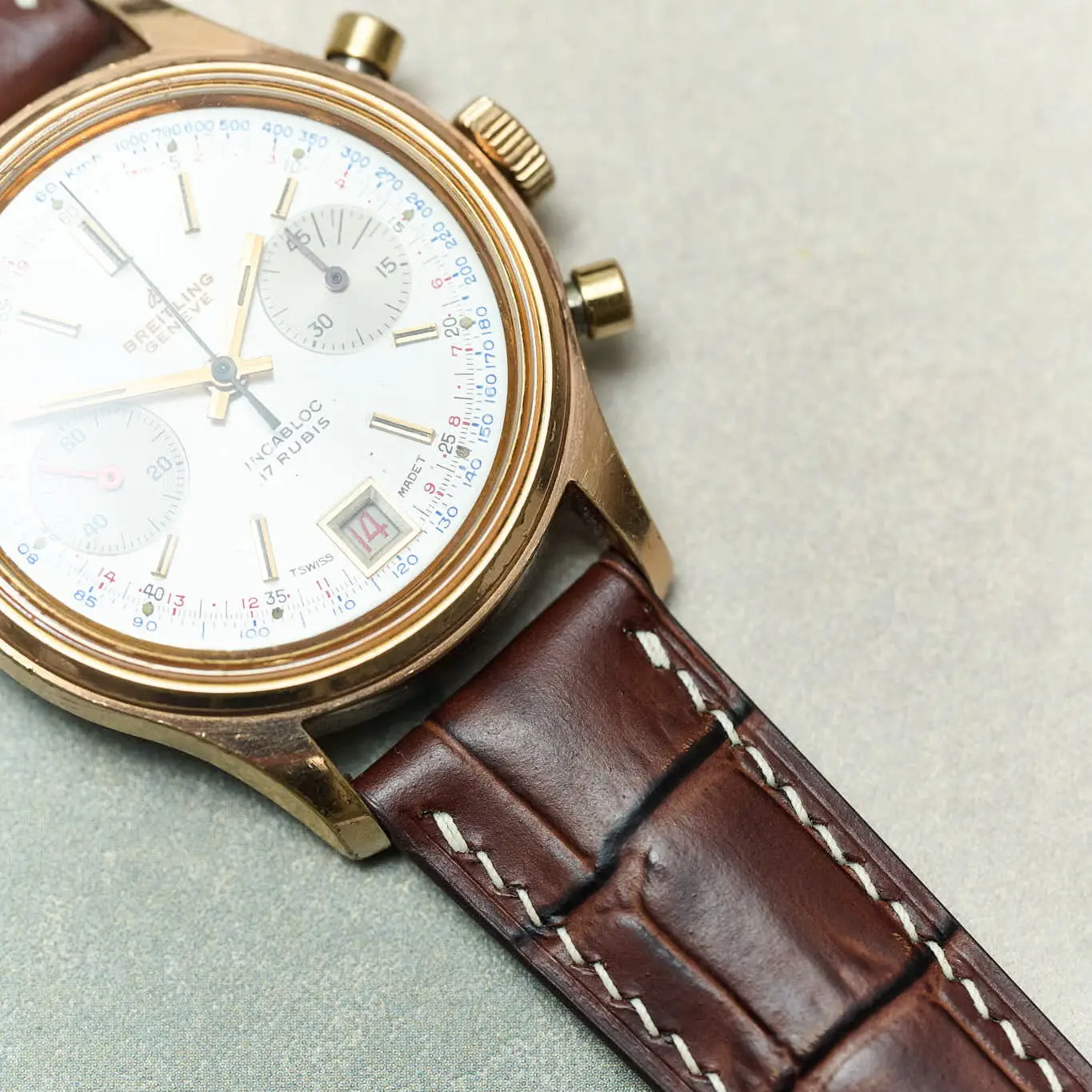 Embossed Crocodile Watch Strap - Matte Brown & Cream - RTW - Image 3