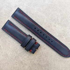 French Calfskin Watch Strap - Navy Blue Contrast