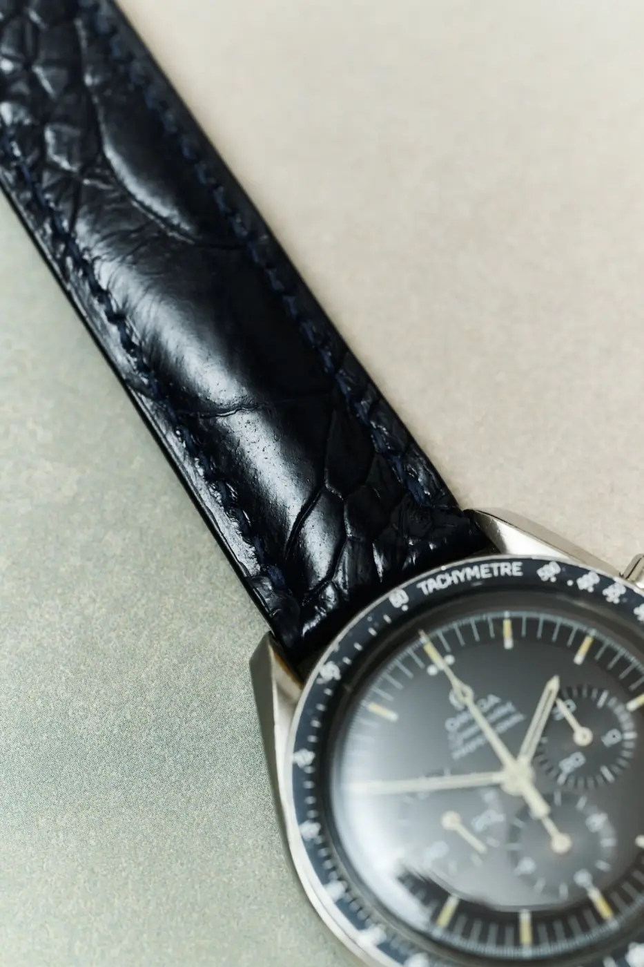 Omega Katlanır Toka - Deve Kuşu Bacak Derisi Saat Kayışı - Koyu Mavi - Hazır Stok - Image 4