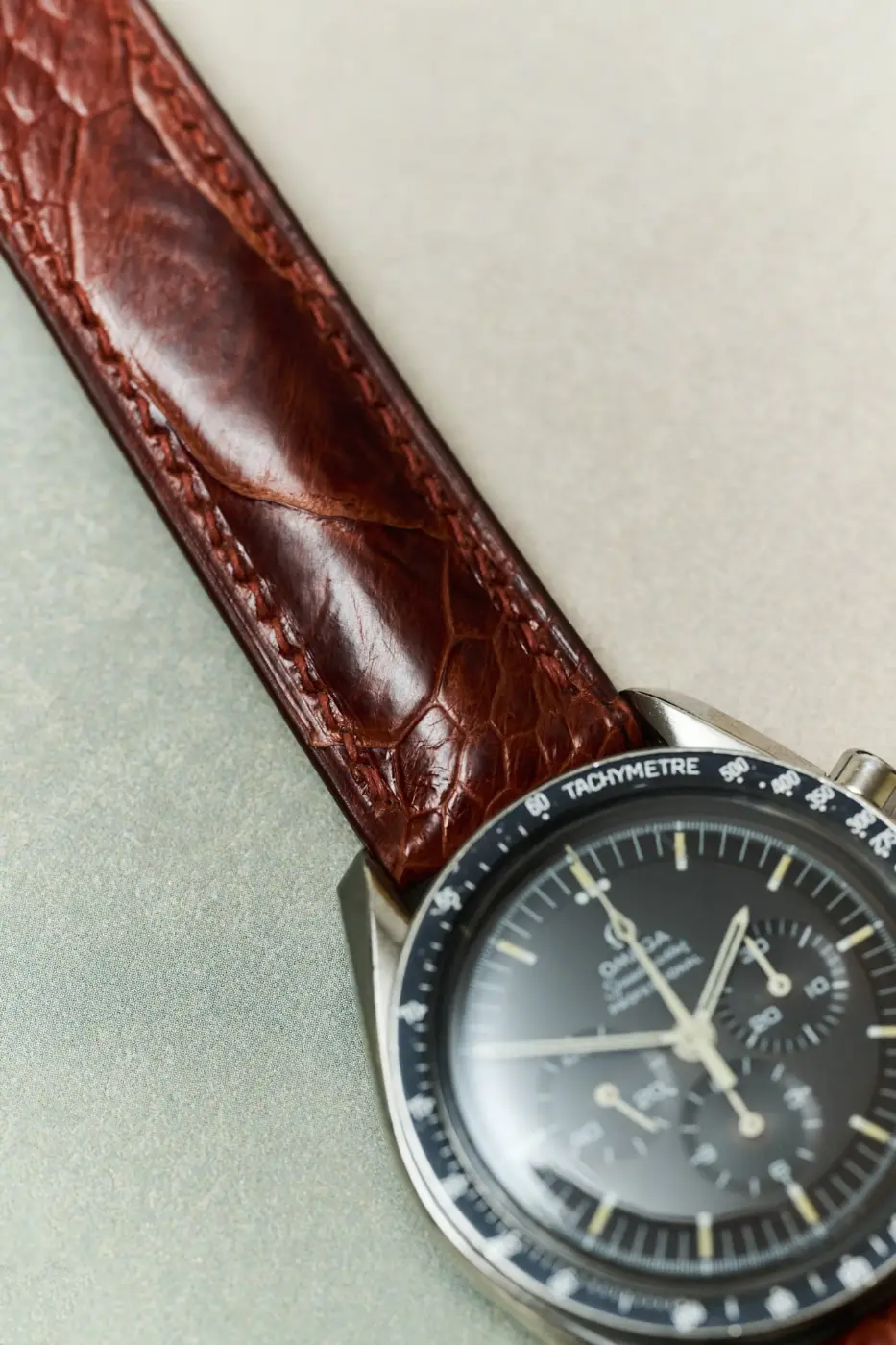Omega Katlanır Toka - Deve Kuşu Bacak Derisi Saat Kayışı - Konyak - Hazır Stok - Image 4