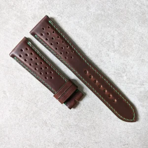 Horween Rally Saat Kayışı - Kahverengi ile Yeşil Dikiş & edges
