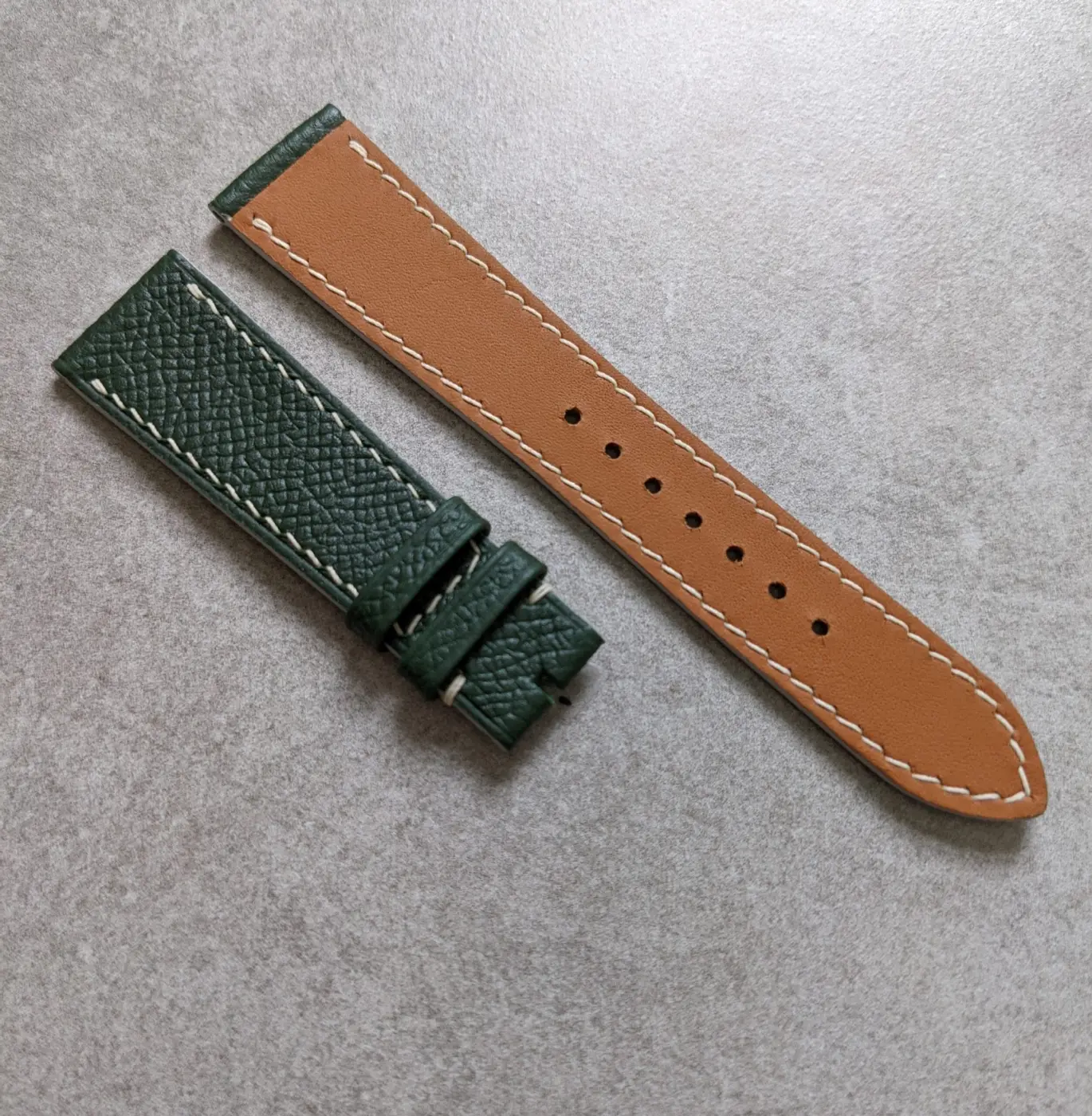 Epsom Calfskin Watch Strap - Forest Green & Cream - Image 6