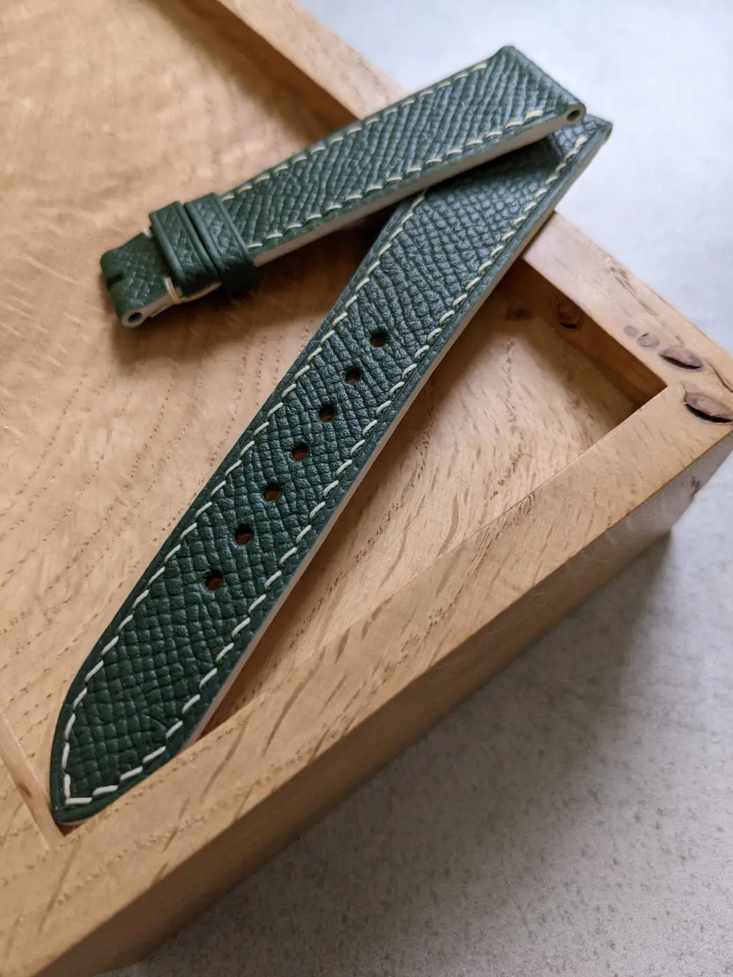 Epsom Calfskin Watch Strap - Forest Green & Cream - Image 7