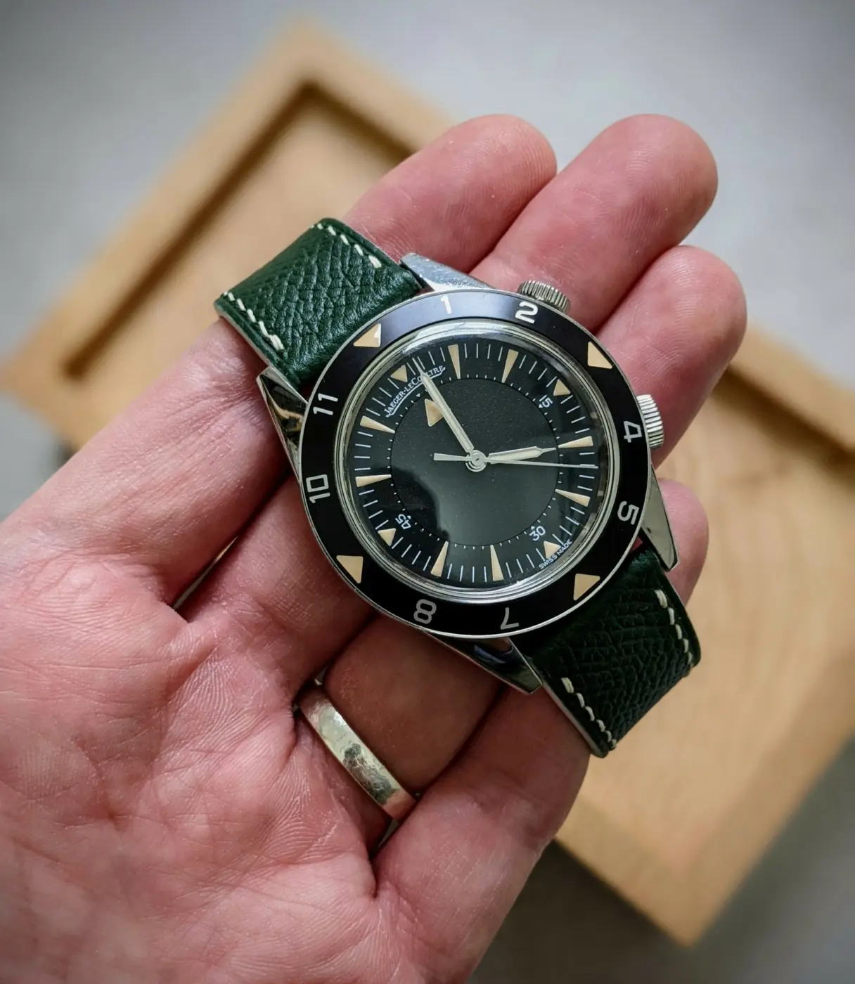 Epsom Calfskin Watch Strap - Forest Green & Cream - Image 3