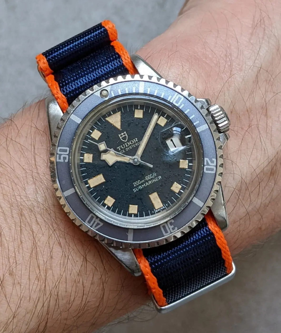 Premium Fabric Watch Strap - Navy Blue W/Orange Piping - Image 6