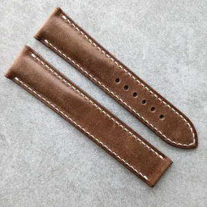 Omega-Tarzı Katlanır Toka Horween Saat Kayışı – Naturel Taba ile Krem Dikiş