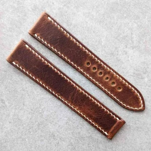 Omega-Tarzı Katlanır Toka Badalassi Wax Kayış -Taba Kahverengi ile Krem Dikiş