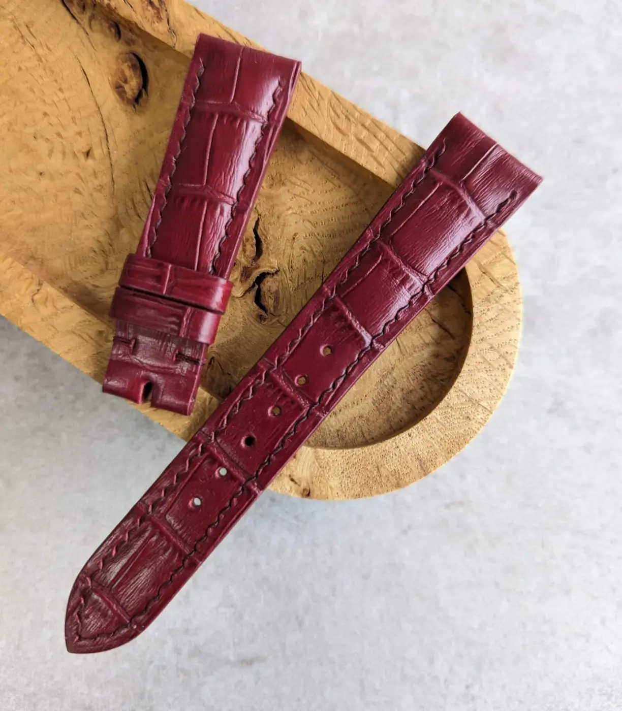 Embossed Crocodile Watch Strap - Oxblood - Image 2
