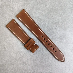 Buttero Klasik Düz Dana Derisi Kayış - Chestnut ile Krem Dikiş