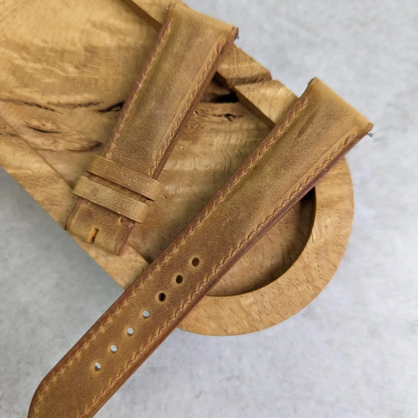 Wax Dolgulu Dana Derisi Kayış - Açık Kahve ile Matching Dikiş - Image 6