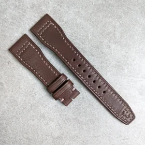 Fransız Dana Derisi IWC Tarzı Kayış - Chocolate Kahverengi ile Krem Dikiş