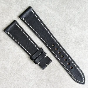 Badalassi Wax Strap - Black Flat W/Cream stitching