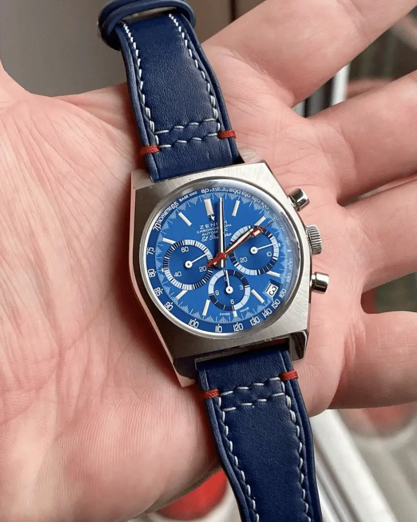Fransız Dana Derisi IWC Tarzı Kayış - Lacivert with contrast Dikiş - Image 2