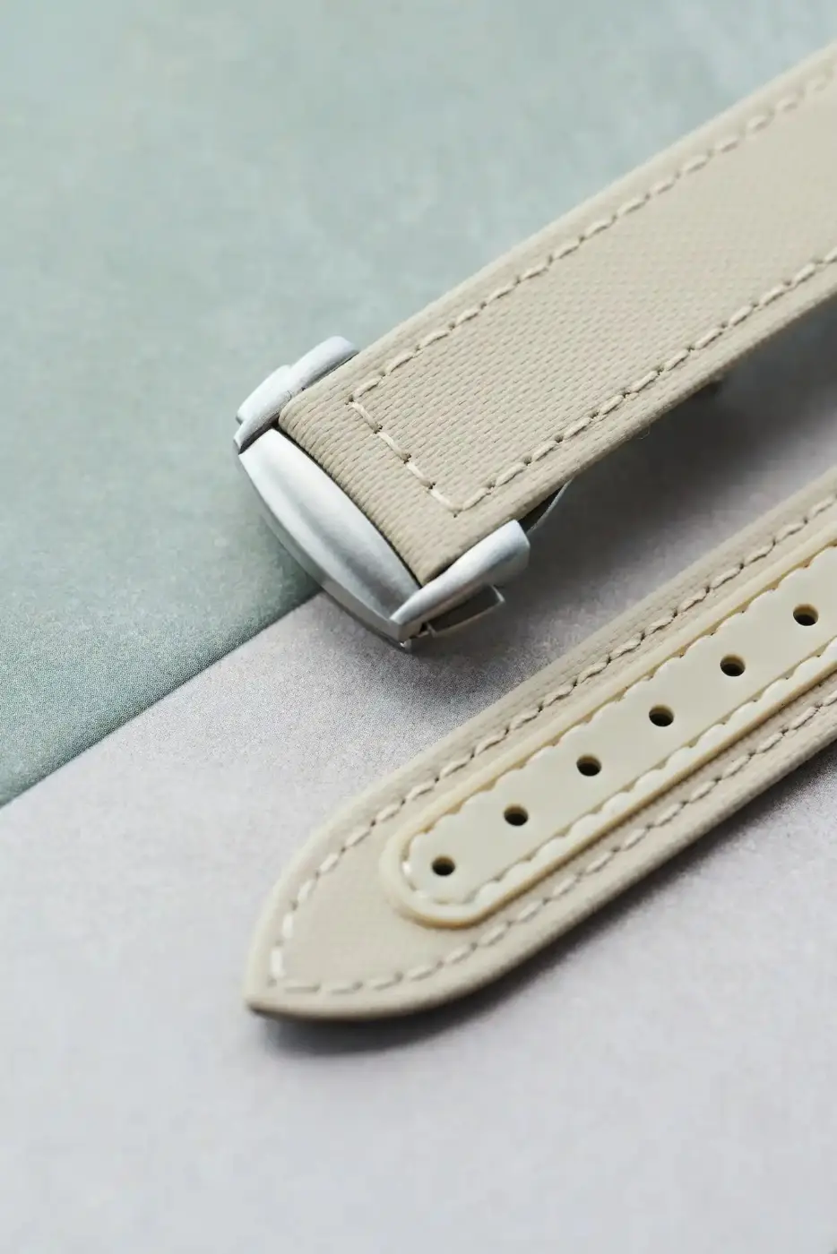 Omega-Style Deployant Sailcloth Watch Strap - Sandstone - Image 3
