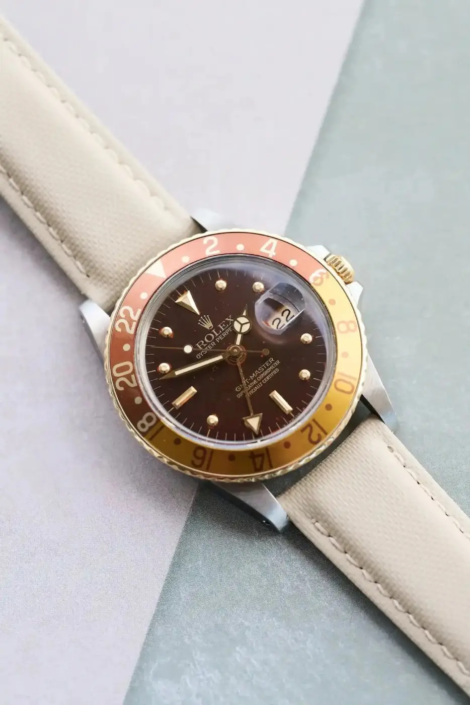 Omega-Style Deployant Sailcloth Watch Strap - Sandstone - Image 2
