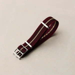 Woven Naylon Single Pass Kayış - Bordo, Siyah & Haki