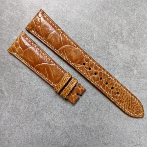 Deve Kuşu Bacak Derisi Saat Kayışı - Honey Kahverengi ile Krem Dikiş