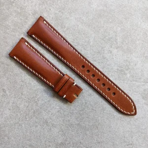 Buttero Klasik Dolgulu Dana Derisi Kayış - Chestnut ile Krem Dikiş